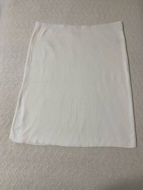 Ava & Viv Women Sz 2X Knit Off White Midi Skirt Elastic Waist Side Slit Casual